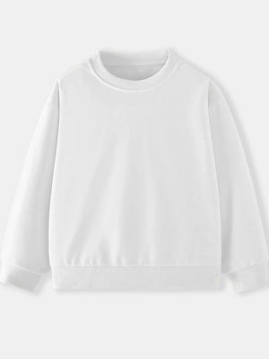 White crew-neck sweatshirt for kids with ribbed cuffs and hem