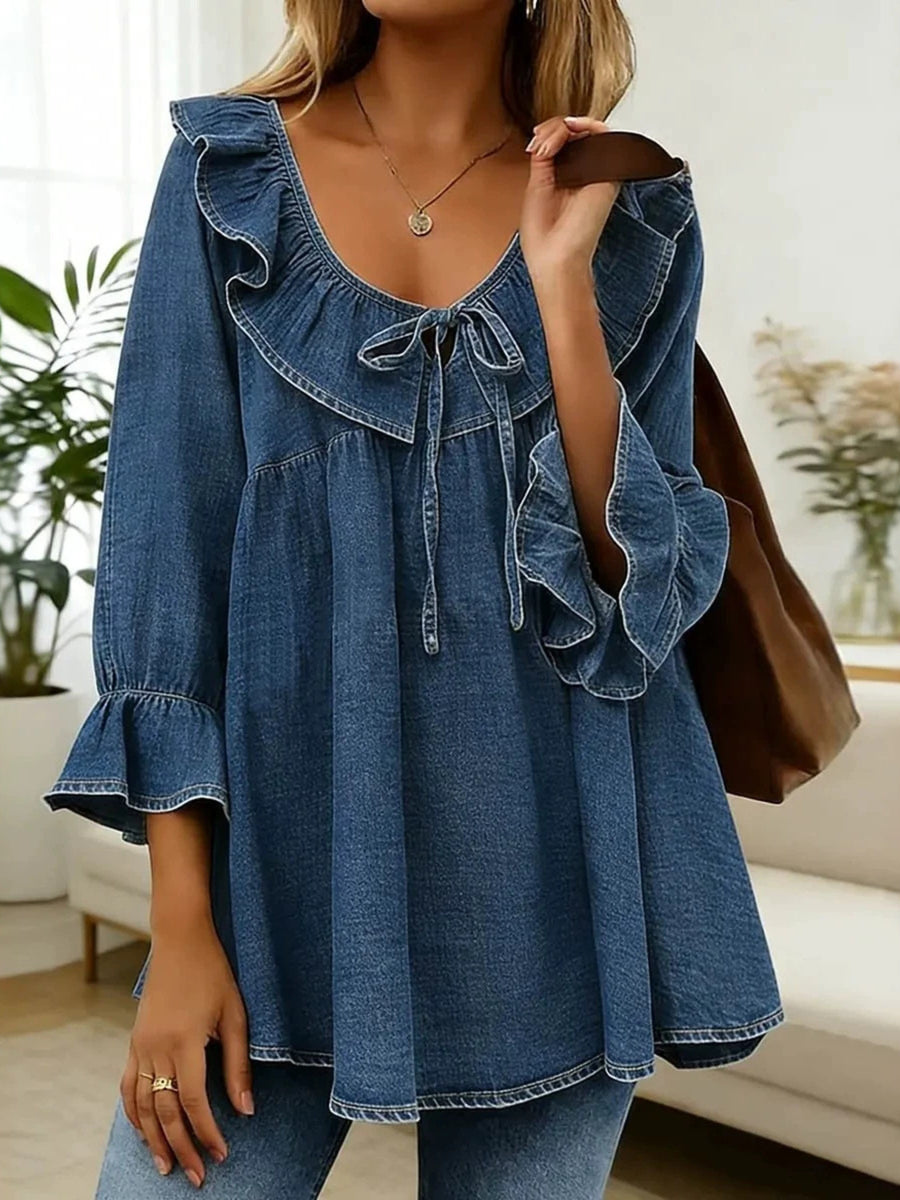 Navy blouse with tied and 3/4 sleeve