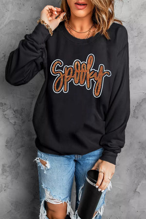 sweatshirt in Black with graphic-print and drop shoulder