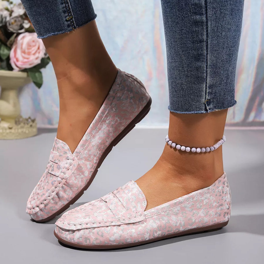 silver loafers featuring flats and floral