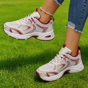 Breathable Lace Up Athletic Shoes Sneakers in Red with breathable