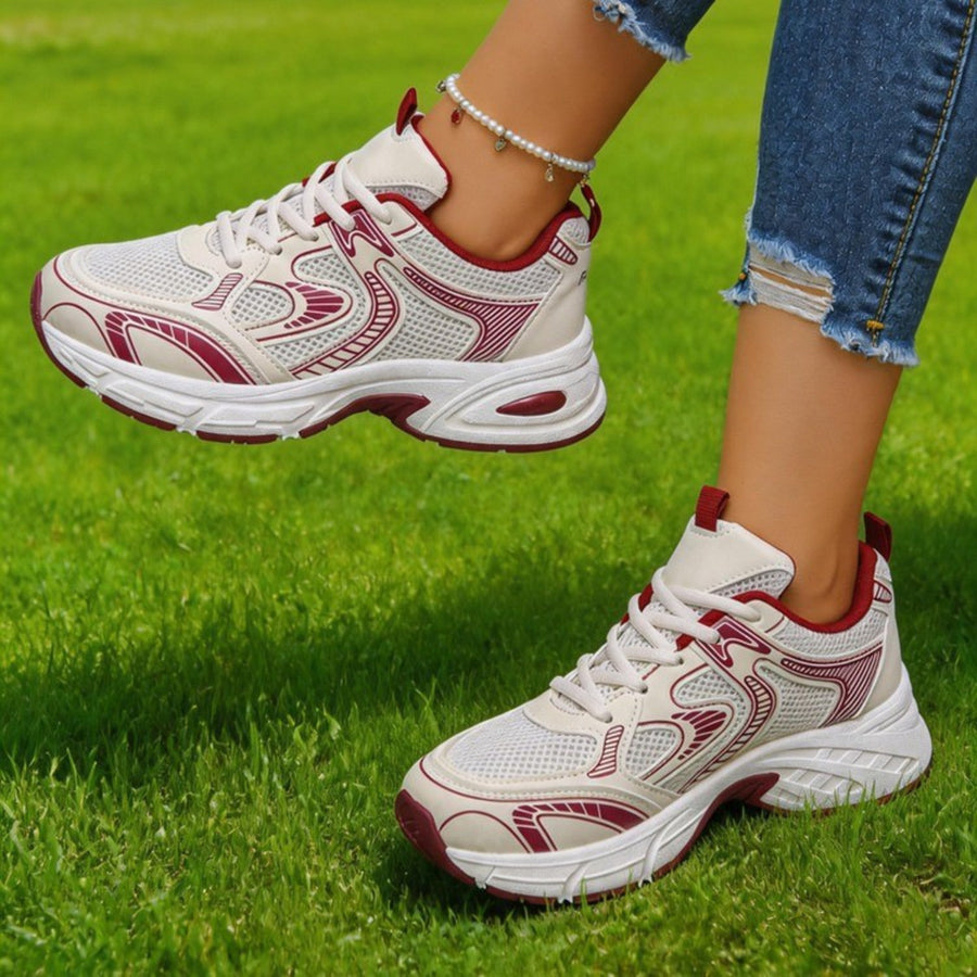 Breathable Lace Up Athletic Shoes Sneakers in Red with breathable