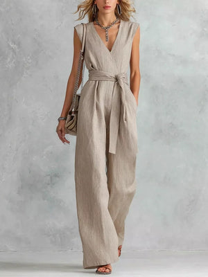 Light Gray Sleeveless Wide Leg Jumpsuit