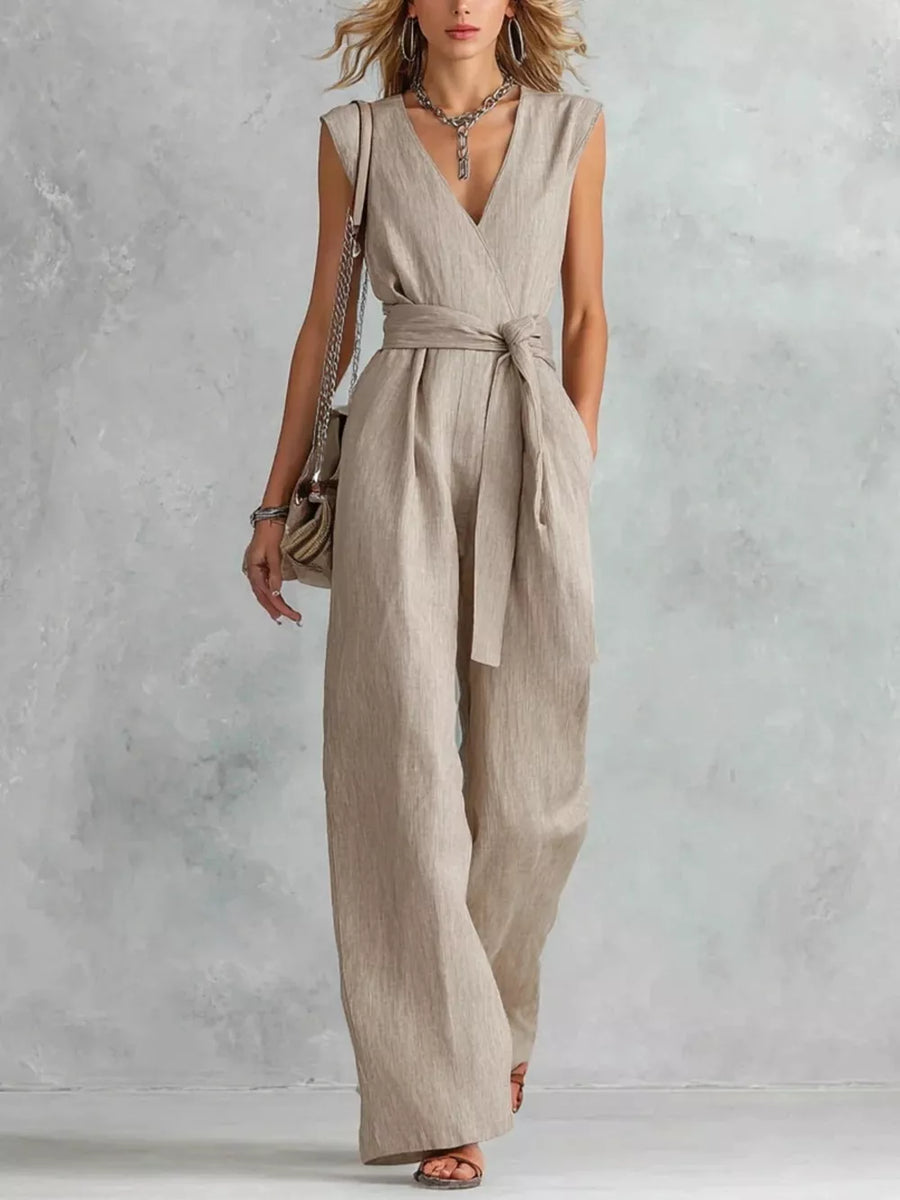 Light Gray Sleeveless Wide Leg Jumpsuit