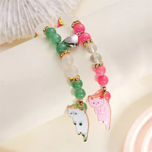 2 Piece 18k Gold-plated Beaded Cat Charm Bracelet in Style A