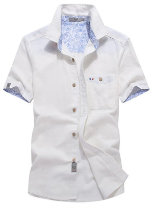 White Men's Full Size Button Up Short-sleeve Casual Shirt
