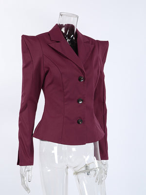 Sharp-Shouldered Tailored Long Sleeve Blazer in Black