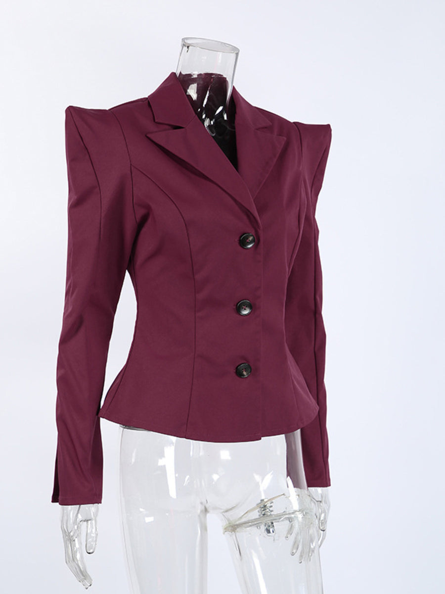 Sharp-Shouldered Tailored Long Sleeve Blazer in Black