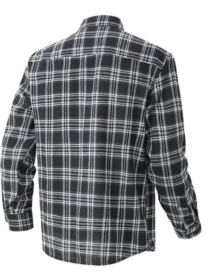 Men's black and white plaid button-up shirt, long sleeves, cotton blend.