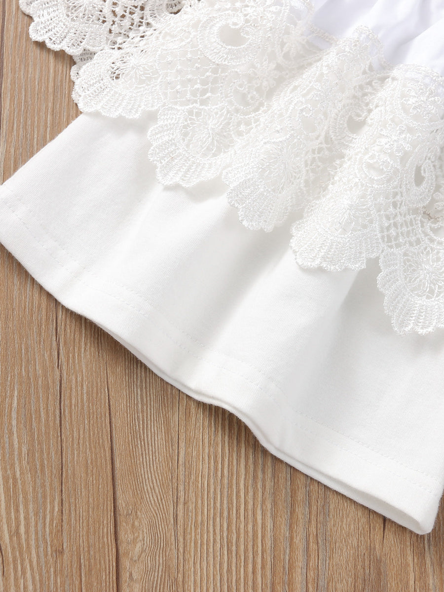 White cotton baby top with lace trim detail