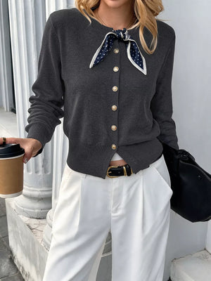 Dark Gray cardigan with waist-length and button-front