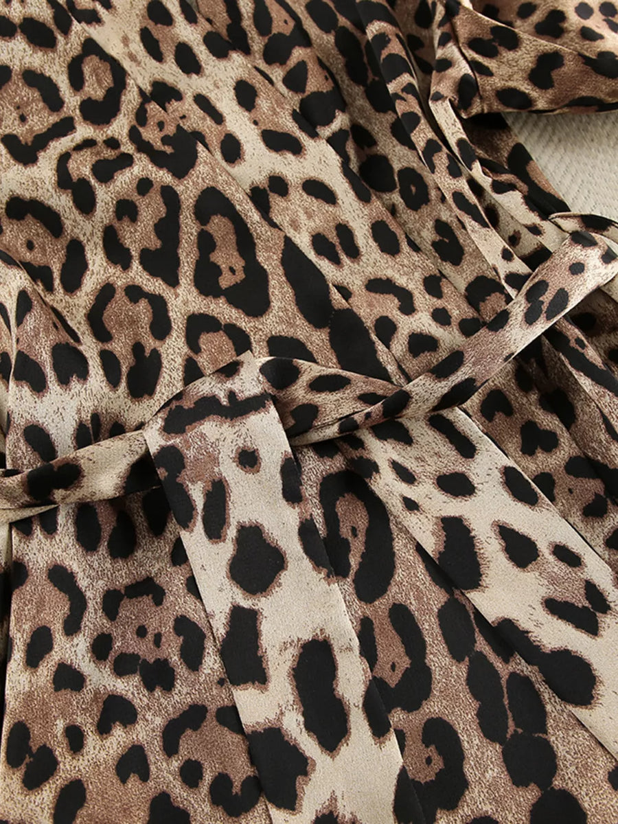 Leopard Bra Cardigan And Shorts Set in Leopard with elastic waist