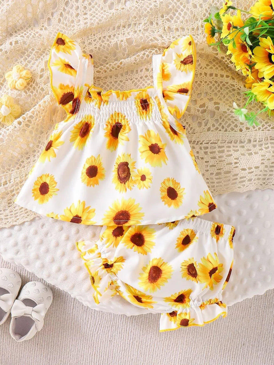 Shell with Children's Ruffled Printed Tank And Shorts Set in Shell
