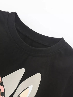 Black toddler t-shirt with a playful bunny graphic and crew neck.