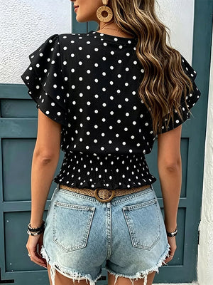 Polka Dot Ruffle Sleeve Blouse in Orange