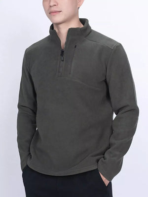 Men's Army Green Quarter-Zip Fleece Sweatshirt with zippered chest pocket