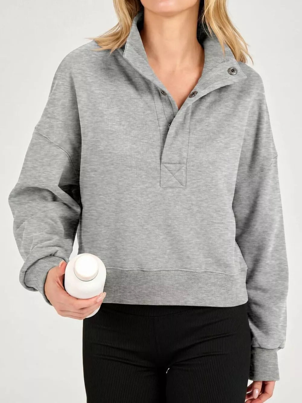 Light Gray sweatshirt with ribbed cuffs and long sleeve