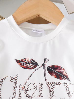 Children's Cherry Leopard Tee And Flare Pants Set in White
