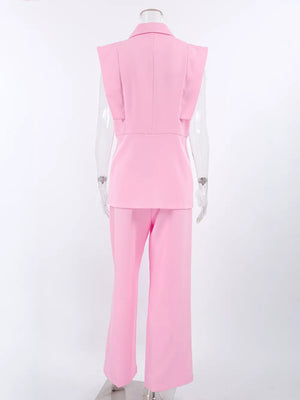 light pink two-piece set with zipper and sleeveless