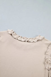blouse in Beige with frill and hip-length