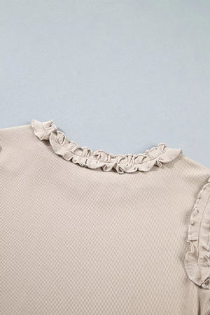 blouse in Beige with frill and hip-length