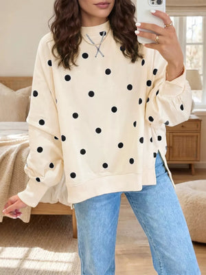 sweatshirt in Tan with polka dot and side slit
