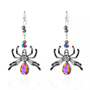 earrings featuring spider motif in gunmetal with Alloy,Crystal,Silver-plated Care instructions: Avoid wearing during