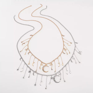 necklace in Gold with moon charms and short