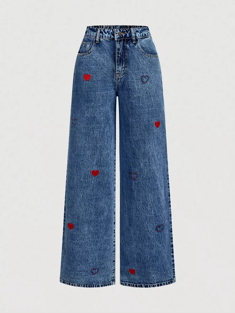 Embroidered Heart Wide-leg Jeans