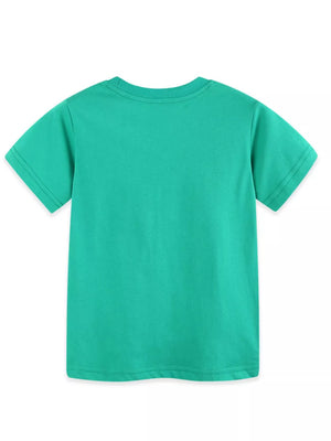 Green cotton t-shirt with short sleeves and a crew neck.