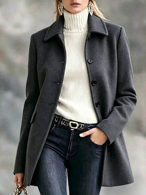 Button Up Collared Neck Coat in White with buttoned