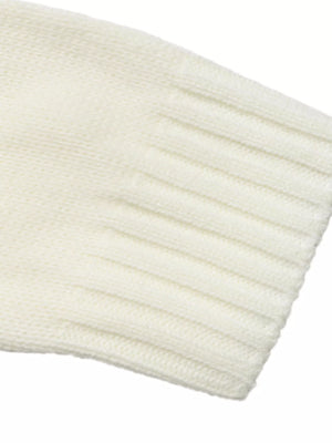White acrylic knit sweater with ribbed cuff detail