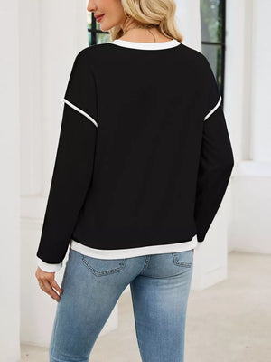 Burgundy Contrast Trim Long Sleeve Sweatshirt