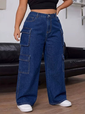 wide-leg jeans in Dusty Blue with pocketed and full-length