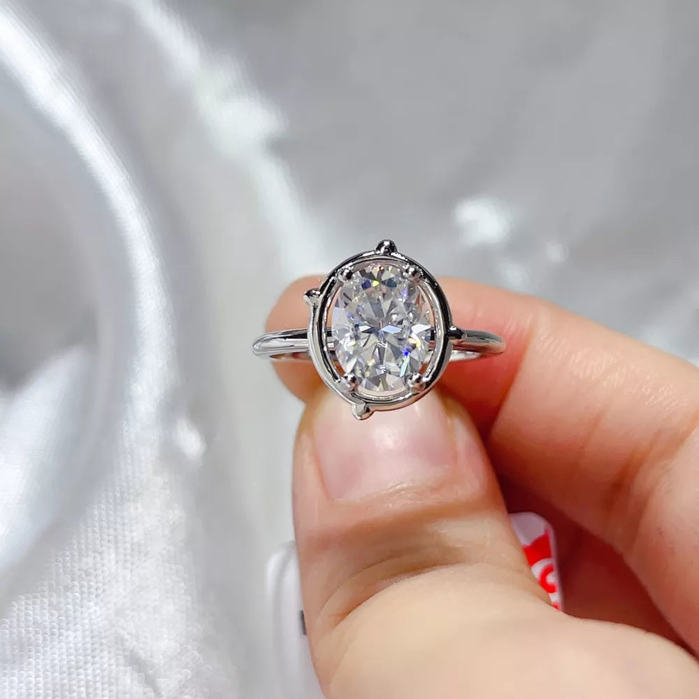 Oval Solitaire 1 Carat Moissanite Sterling Silver Ring