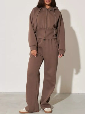 Zip-up Hoodie And Wide-leg Pants Set in Pink, view 21