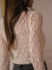romantic blouse in Cream with mock neck