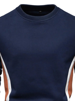 Navy crew neck sweatshirt with white and terracotta side panels