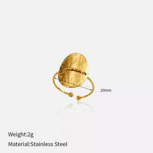 ring featuring hammered texture in gold with 18K Gold-Plated, Stainless Steel Care instructions: Avoid wearing during