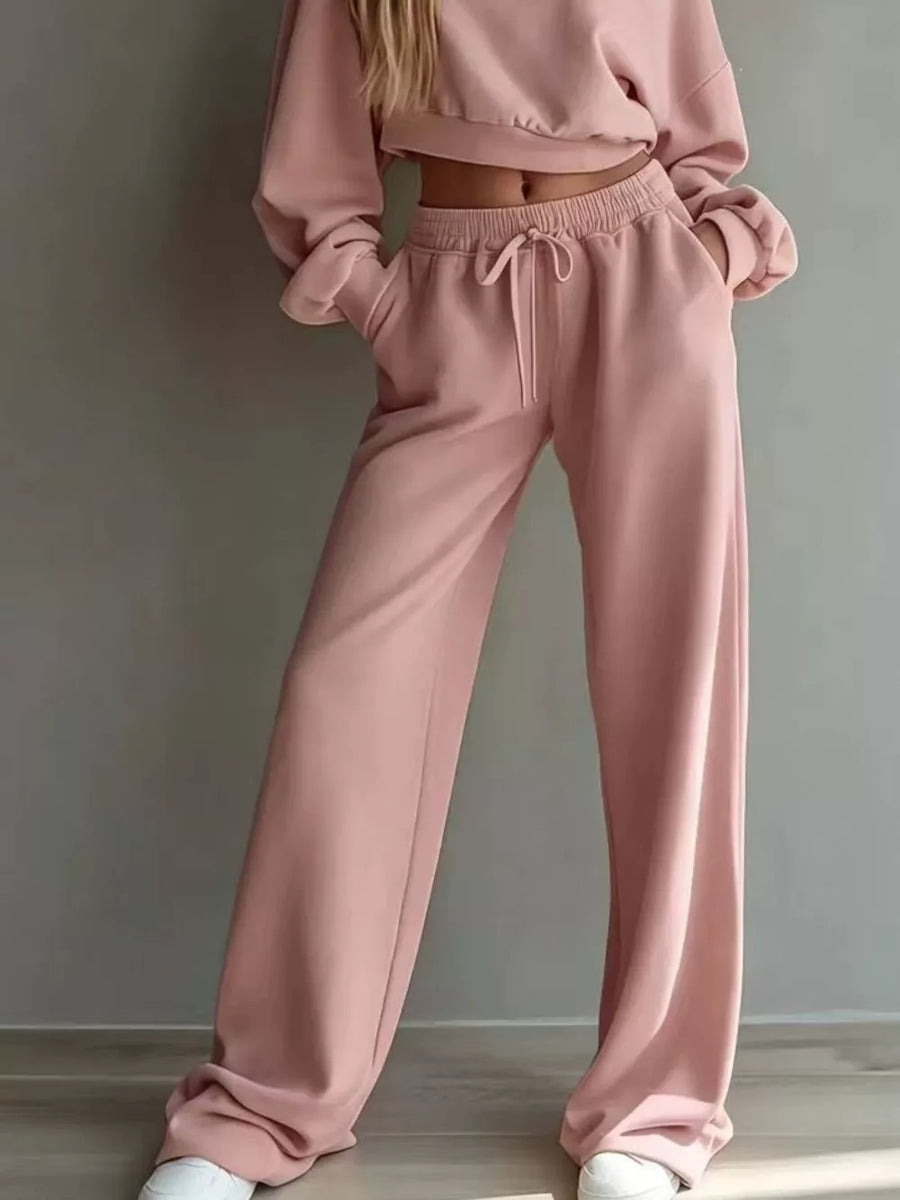 lounge set in pale yellow with drawstring and cropped