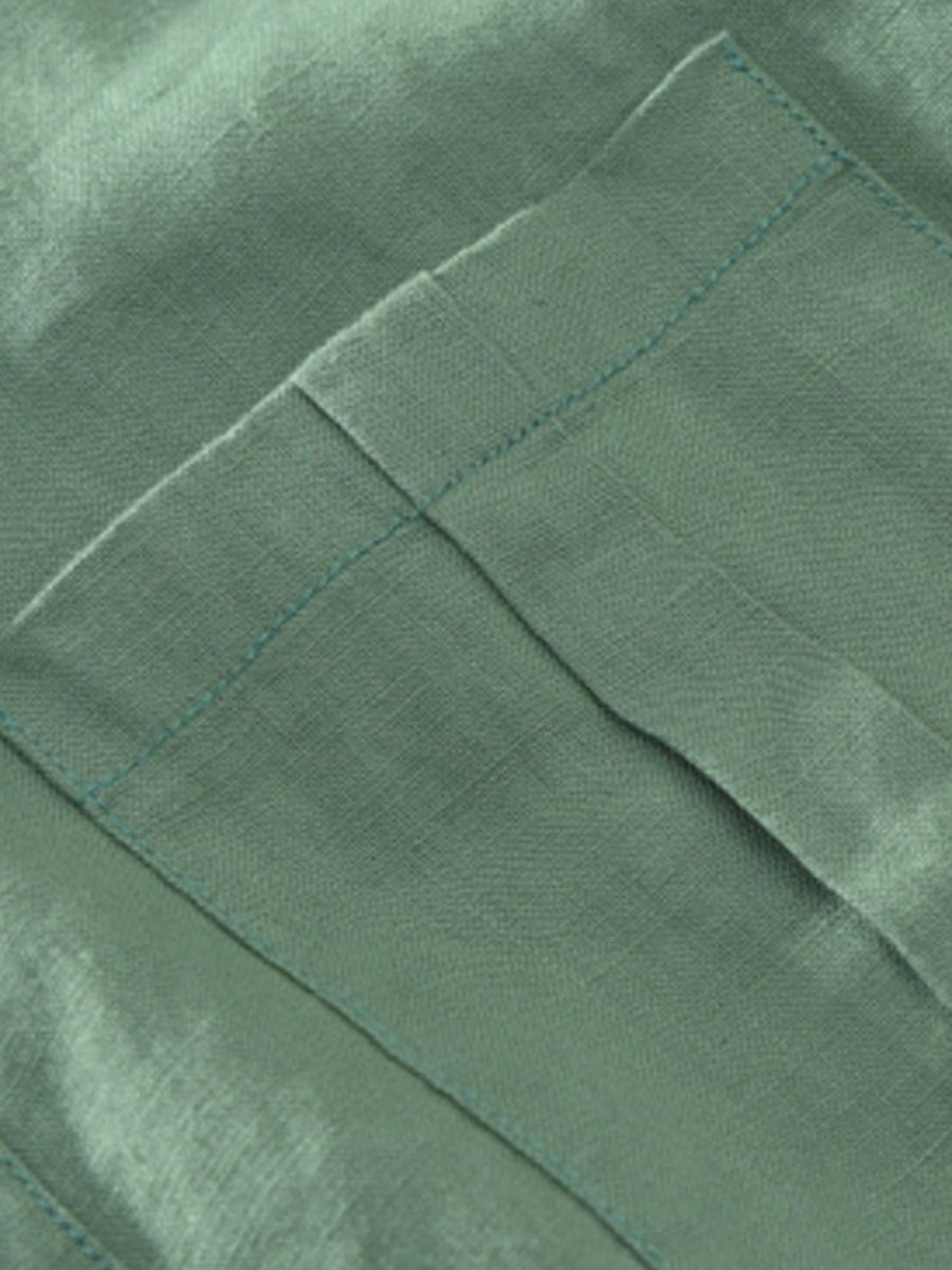 Green cotton blend shirt with button detail and pocket stitching