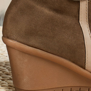 Faux Fur Lined Suede Wedge Boots in cream with faux fur lined