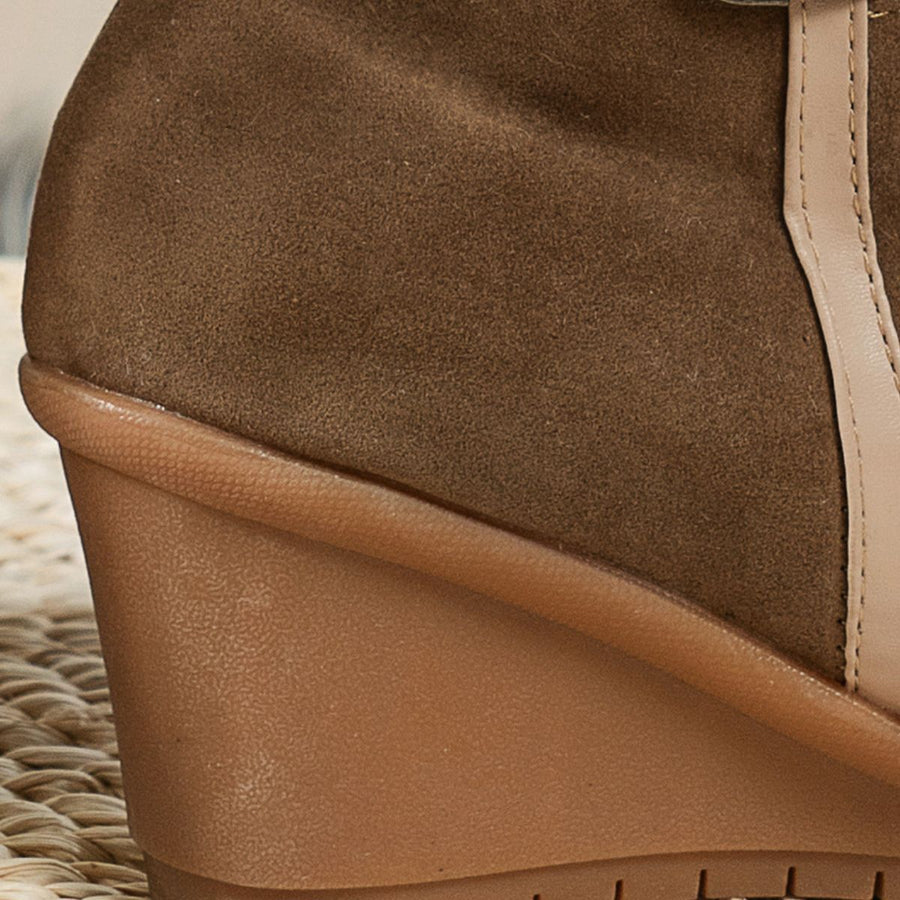 Faux Fur Lined Suede Wedge Boots in cream with faux fur lined