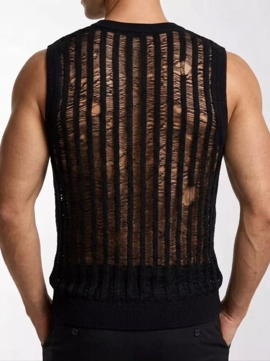 Black sweater vest with hip-length and pullover