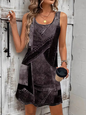 Black Patchwork Denim Sleeveless Mini Dress