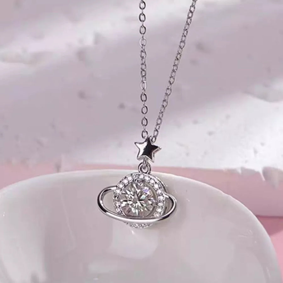 925 sterling silver,Moissanite Carat weight: 1ct Care instructions: Avoid wearin necklace in Silver with delicate silhouette