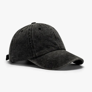 Black vintage washed cotton baseball cap with adjustable strap