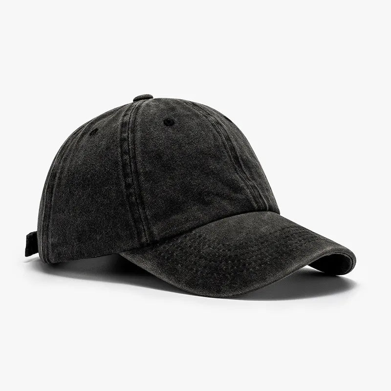 Black vintage washed cotton baseball cap with adjustable strap