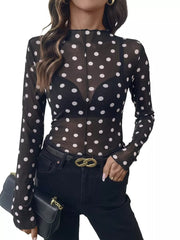 black blouse with polka-dot and mock neck
