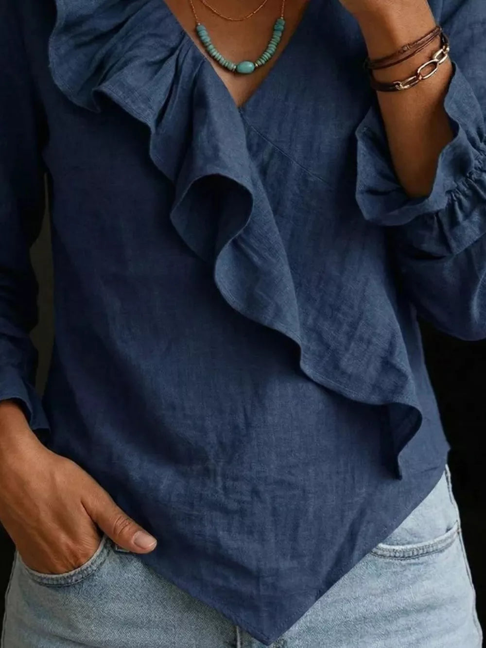 Black relaxed blouse with v-neck